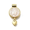 Brass Pave Natural White Shell Flat Round with Heart Pendants KK-C090-37G-07-1