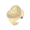 Heart Brass Micro Pave Cubic Zirconia Cuff Rings for Women RJEW-A069-08G-4