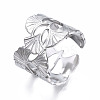 Non-Tarnish 304 Stainless Steel Ginkgo Leaf Wrap Open Cuff Ring LS-RJEW-T023-28P-3