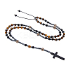 Natural Tiger Eye & Obsidian & Synthetic Hematite & Glass Round Rosary Bead Necklaces NJEW-DC00011-1