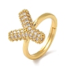 Rack Plating Letter Brass Micro Pave Clear Cubic Zirconia Adjustable Rings for Women KK-S391-03G-Y-2