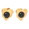 Natural Obsidian & Ion Plating(IP) 304 Stainless Steel Heart Stud Earrings EJEW-A118-04G-01-4