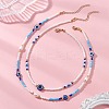 2Pcs 2 Styles Natural Pearl & Blue Resin Evil Eye & Glass Seed Beaded Necklaces for Women NJEW-MZ00152-1