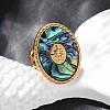 Oval 304 Stainless Steel & Paua Shell & Rhinestone Cuff Rings for Women RJEW-G346-06G-02-2