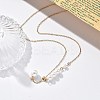 Ion Plating(IP) 304 Stainless Steel & White Plastic Pearl Round Pendant Lariat Necklaces for Women NJEW-P320-18G-1