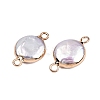 Electroplated Natural Keshi Pearl Flat Round Connector Charms LS-PEAR-S018-02C-03-2