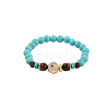 Synthetic Turquoise & Natural Tiger Eye Round Beaded Stretch Bracelets FS-WGB9D7B-06-1