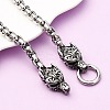 304 Stainless Steel Double Wolf Head Pendant Box Chain Necklaces NJEW-C099-01-1