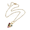 Natural Multicolor Tourmaline Faceted Cube Tassel Pendant 304 Stainless Steel Satellite Chain Necklaces for Women NJEW-JN06234-3