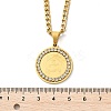 201 Stainless Steel Crystal Rhinestone Muslim Islamic Religion Flat Round Pendant Necklaces NJEW-P327-05G-5