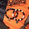 2Pcs 2 Styles 8mm Round Dyed Natural Black Agate & Synthetic Turquoise Beaded Stretch Bracelets BJEW-JB10564-2