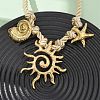 304 Stainless Steel Sun Starfish Conch Shape Pendant Polyester Twisted Rope Necklaces NJEW-D340-05G-2