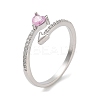 Heart Brass Micro Pave Cubic Zirconia Open Cuff Rings for Women RJEW-S416-02P-01-1