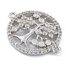 Rack Plating Brass Clear Cubic Zirconia Flat Round with Tree Connector Charms X-KK-A234-033P-2