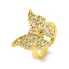 Butterfly Brass Micro Pave Cubic Zirconia Open Cuff Rings for Women RJEW-U003-26A-G-1