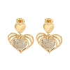 Heart Brass Pave Clear Cubic Zirconia Stud Earrings EJEW-M258-66G-1