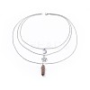 Bullet Natural Unakite Pendant Tiered Necklaces NJEW-JN02457-02-1