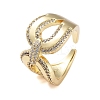Rack Plating Teardrop Brass Micro Pave Cubic Zirconia Open Cuff Rings for Women RJEW-B064-02G-1