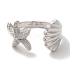 Starfish & Shell Shape Rack Plating Brass Open Cuff Finger Rings for Women RJEW-L123-010P-2