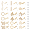 36Pcs 9 Styles Rectangle & Flower & Butterfly & Star Ash Wood Stud Earring Findings EJEW-TA0001-19-1