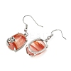 Oval with Flower Brass Dangle Earrings EJEW-XCP0001-15-2