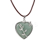 Natural Green Aventurine Heart Pendant Necklace with Cowhide Leather Cords NJEW-JN04598-03-1