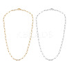 2Pcs 2 Colors Brass Round Oval Paperclip Chain Necklaces MAK-TA0001-33-2