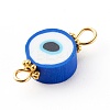 Flat Round with Evil Eye Polymer Clay Links Connectors PALLOY-JF00719-3