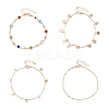 Alloy Colorful Rhinestone Chain Disc Butterfly Tassel 4 Layered Anklets for Women AJEW-A069-01B-G-2