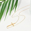 Ion Plating(IP) 304 Stainless Steel Religion Cross Pendant Cable Chain Necklaces for Women NJEW-P320-07G-2