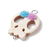 Halloween Skull Synthetic Turquoise Connector Charms with Flower Resin PALLOY-JF02780-4