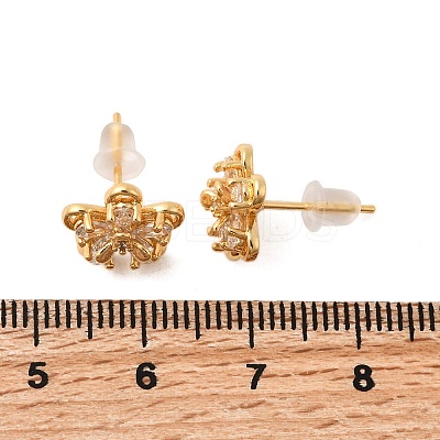 Brass Micro Pave Clear Cubic Zirconia Flower Stud Earrings EJEW-C158-17C-G-1