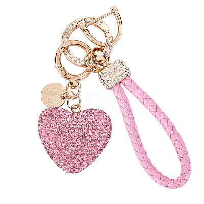 2Pcs 2 Styles PU Leather and Alloy Rhinestone Braided Keychain & Pendant Decorations KEYC-CN0001-11B-1