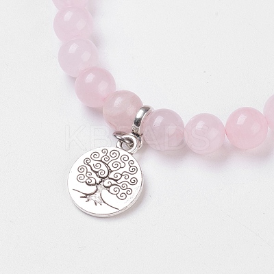 Natural Rose Quartz Stretch Bracelets X-BJEW-JB03771-04-1