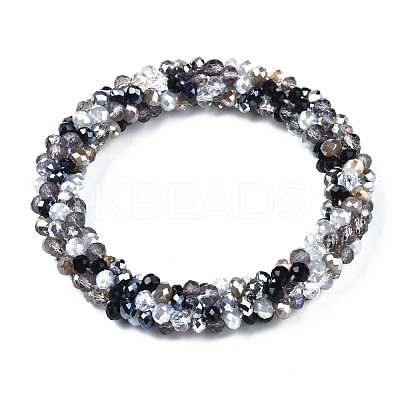 Glass Beaded Crochet Stretch Bracelet BJEW-T016-09-1