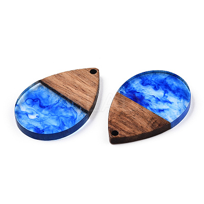 Transparent Resin & Walnut Wood Pendants RESI-N039-25B-1