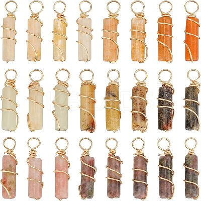 24Pcs 3 Styles Natural Topaz Jade & Plum Blossom Jasper & Jade Pendants FIND-FG0001-61-1