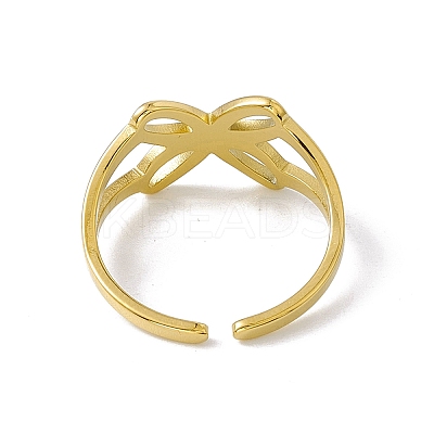 Ion Plating(IP) 304 Stainless Steel Hollow Butterfly Open Cuff Ring for Women RJEW-E053-03G-1