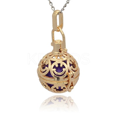 Golden Tone Brass Hollow Round Cage Pendants KK-J216-14G-1