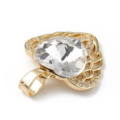 Real 18K Gold Plated Rack Plating Brass Micro Pave Clear Cubic Zirconia Pendants KK-C015-29G-06-1