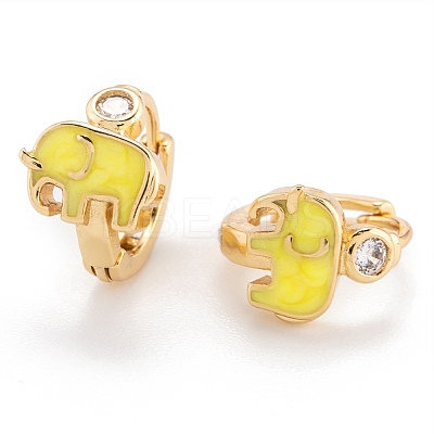Brass Micro Pave Clear Cubic Zirconia Huggie Hoop Earrings EJEW-P187-D-1
