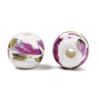 Floral Printed Porcelain Beads PORC-Q199-10mm-09-1