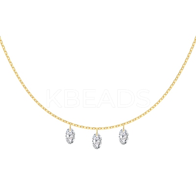 Clear Cubic Zirconia 3 Oval Pendant 925 Sterling Silver Cable Chain Necklaces for Women NJEW-S457-07G-1