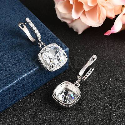 925 Sterling Silver Micro Pave Cubic Zirconia Dangle Hoop Earrings EJEW-F371-01A-01-1