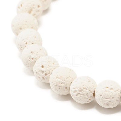 Natural Lava Rock(Dyed) Round Beaded Stretch Bracelet with Column Synthetic Hematite BJEW-JB07578-02-1