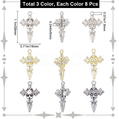 24Pcs 3 Colors Alloy with Rhinestone Pendants FIND-SP0001-91-1