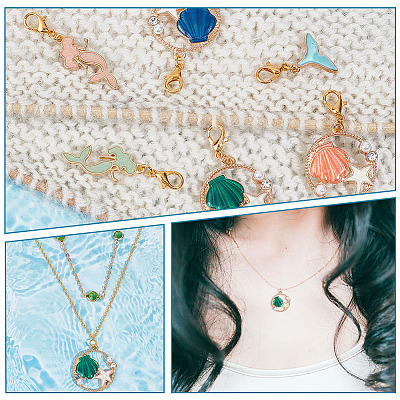 Ocean Theme Mermaid/Shell Pendant Stitch Markers HJEW-AB00417-1