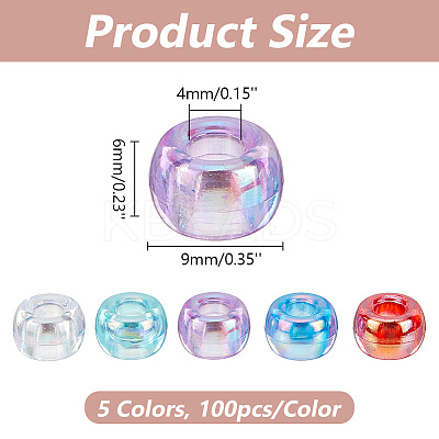 500Pcs 5 Colors Transparent Acrylic European Beads TACR-AR0001-21-1