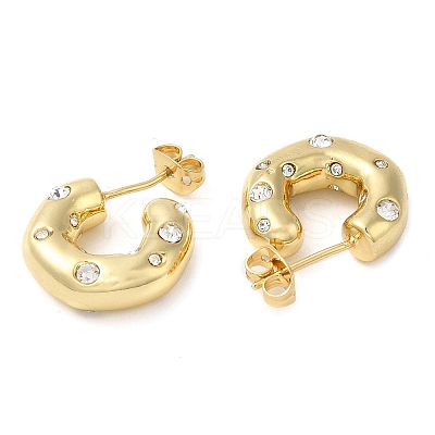 Rack Plating Brass Round with Heart Stud Earrings with Cubic Zirconia EJEW-E290-03G-1
