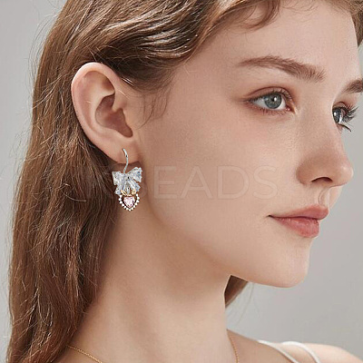 20Pcs Bowknot Brass Micro Pave Clear Cubic Zirconia Earring Hooks ZIRC-GO0001-02-1